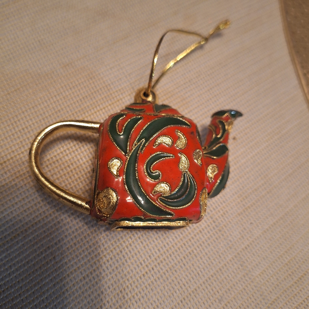 Festive Red and Gold Teapot Ornament